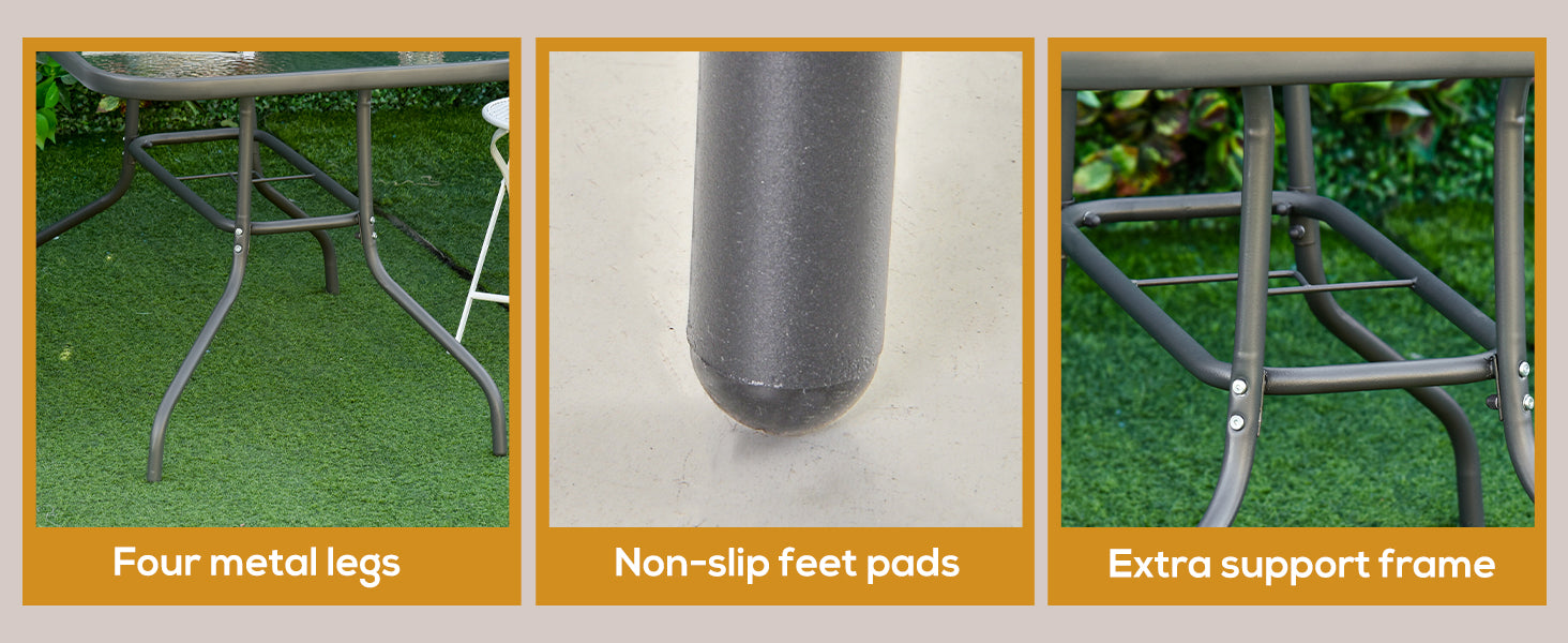 Grey Outdoor Dining Table with Glass Top and Parasol Hole - 120x80cm