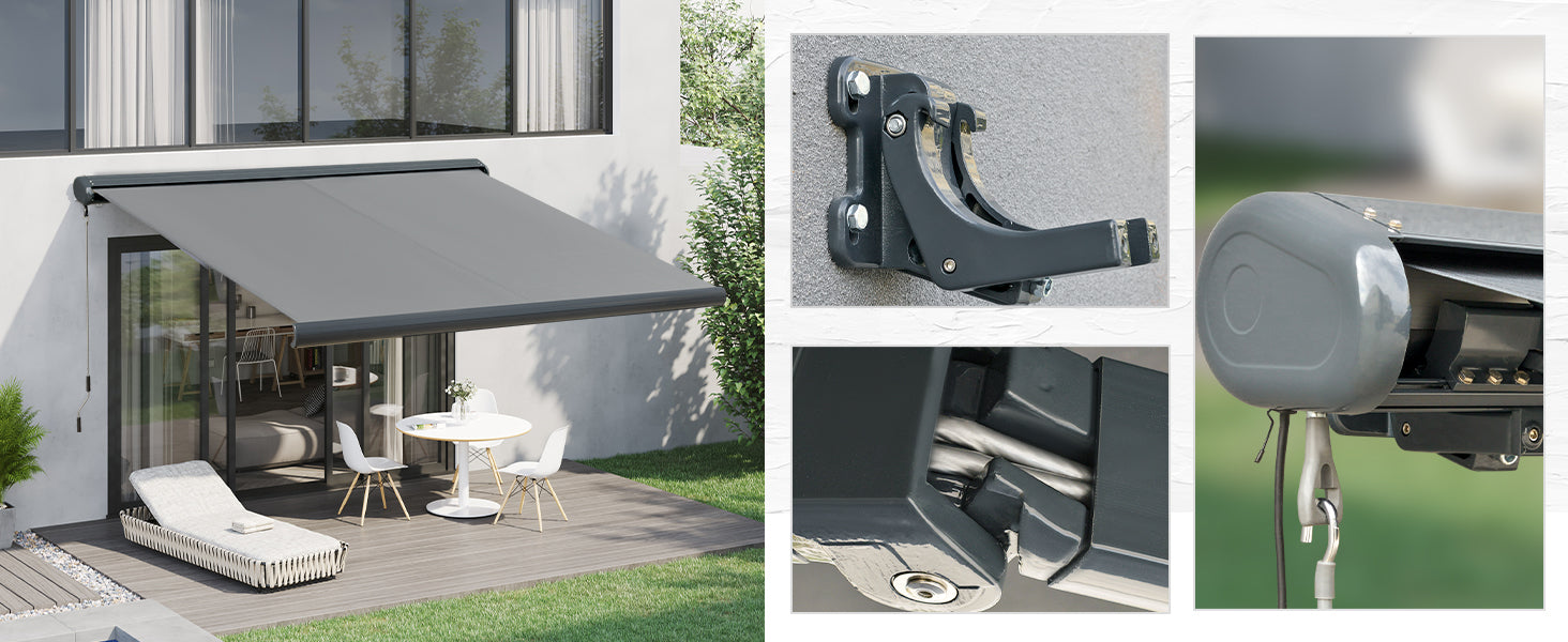 Grey 3.5m x 3m Electric Awning With LED Lights - Fully Retractable