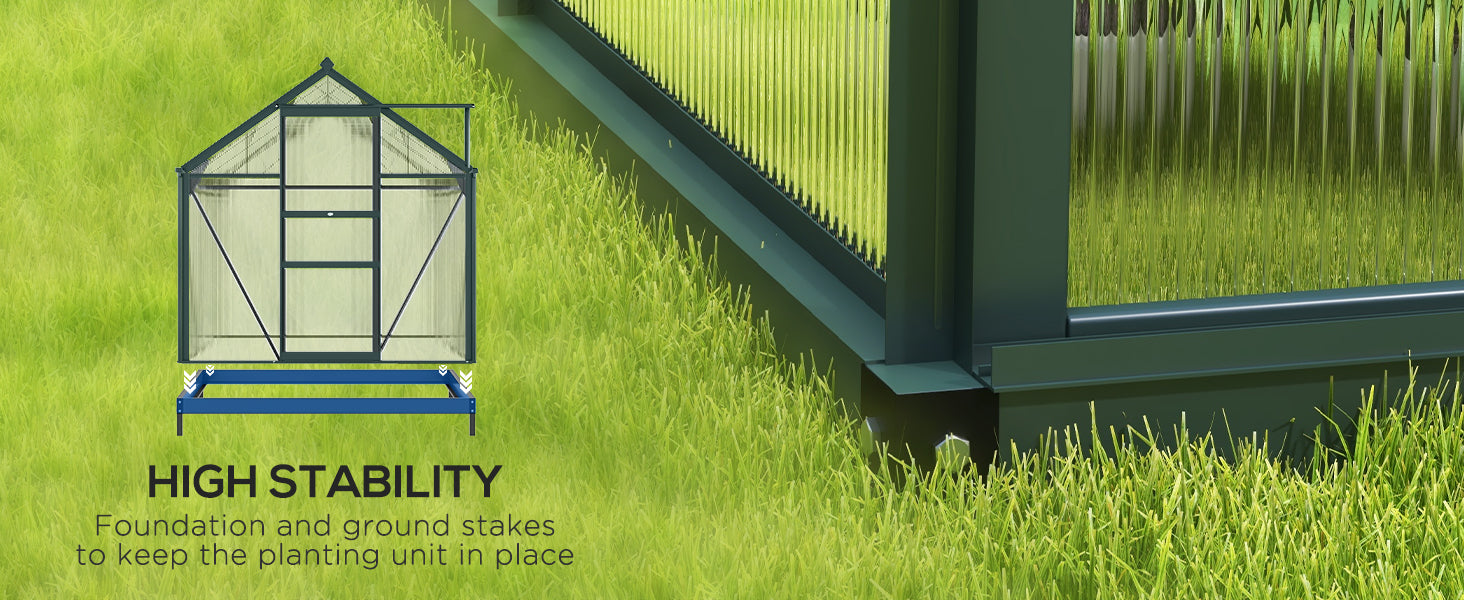 6ft x 10ft Large Dark Green Polycarbonate Greenhouse with Slide Door and Window