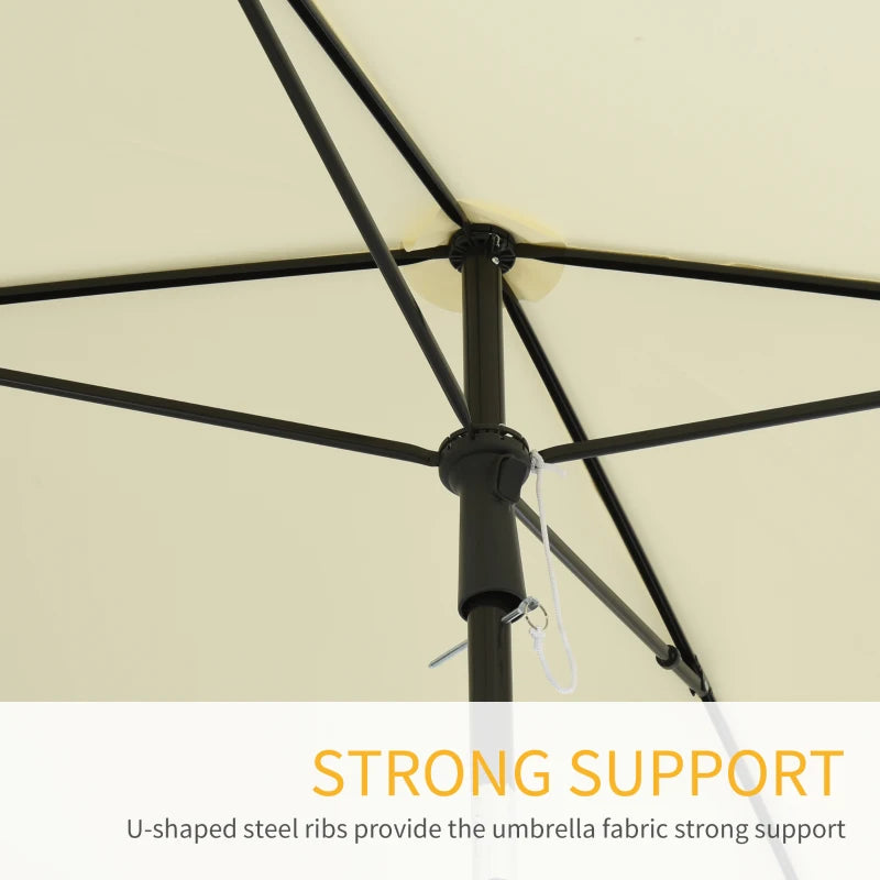 Cream White Rectangular Garden Parasol with Ruffles & Tilting Canopy