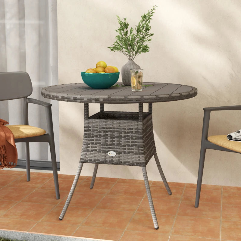 90cm Grey Wood-Effect Rattan Table for Four