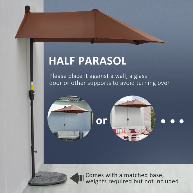 2m Coffee Half Parasol with Crank Handle and Base