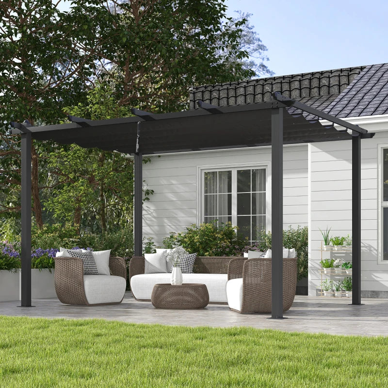 3m x 4m Dark Grey Aluminium Retractable Pergola