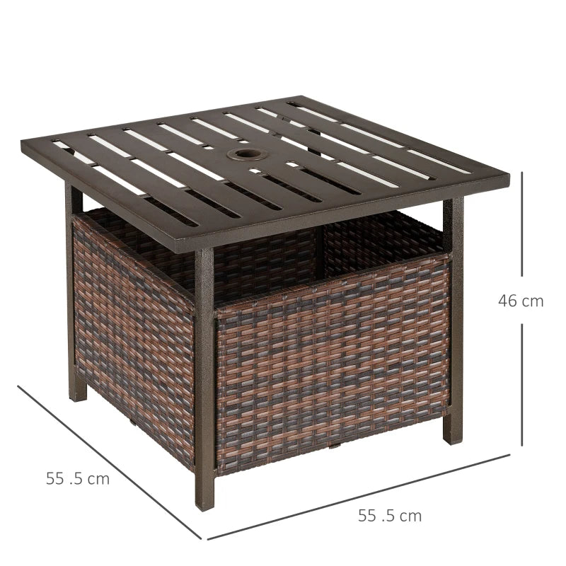 Brown Rattan Wicker Patio Coffee Table with Umbrella Hole for Garden