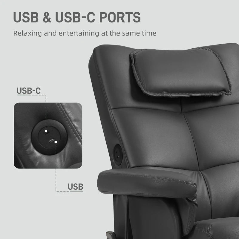 Faux Leather Massage Recliner Chair with Storage Ottoman in Black for Ultimate Comfort