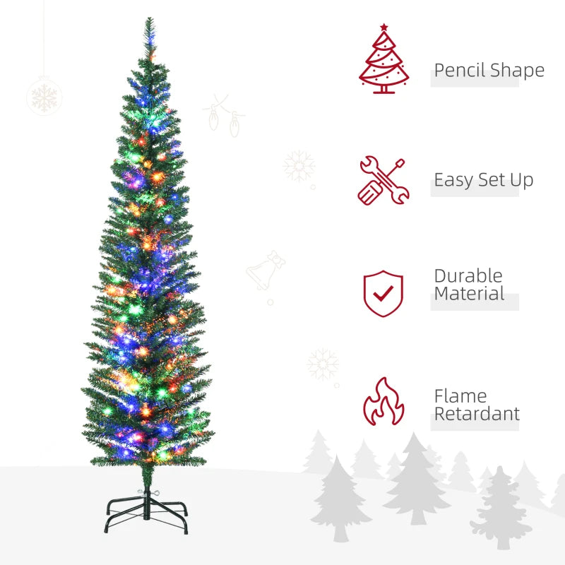 6' Artificial Prelit Christmas Tree with Colorful LED Lights - Pencil Shape Holiday Decor & Durable Steel Base