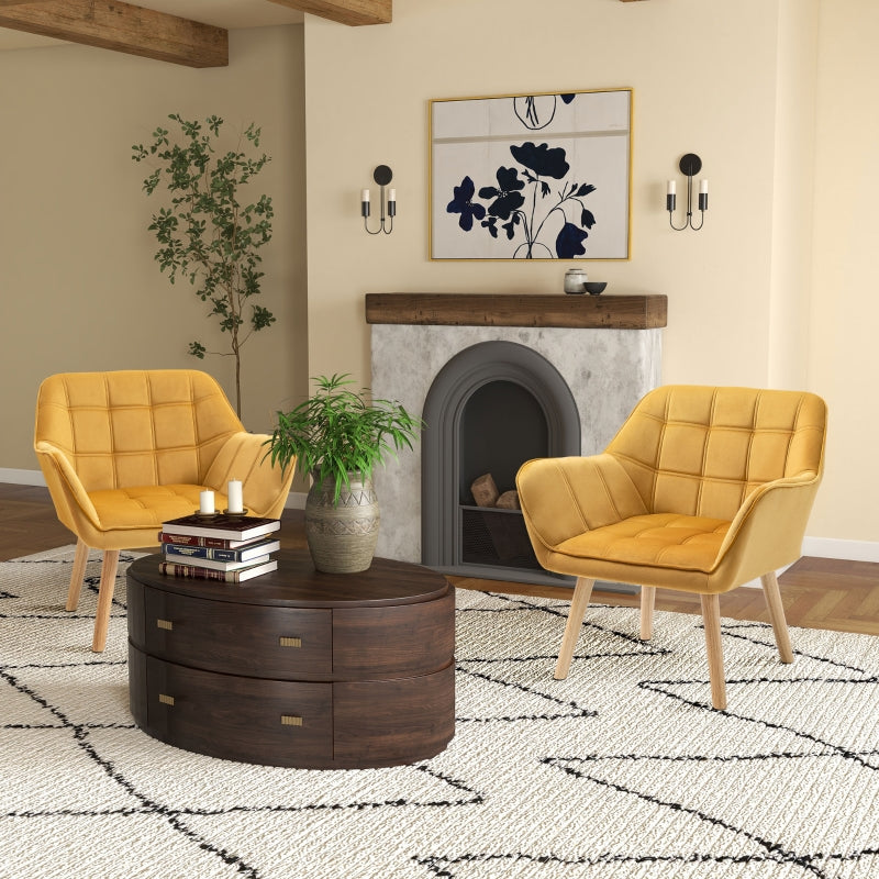 Stylish Accent Armchair Set with Wide Arms and Slanted Back for Bedroom or Living Room Seating in Yellow