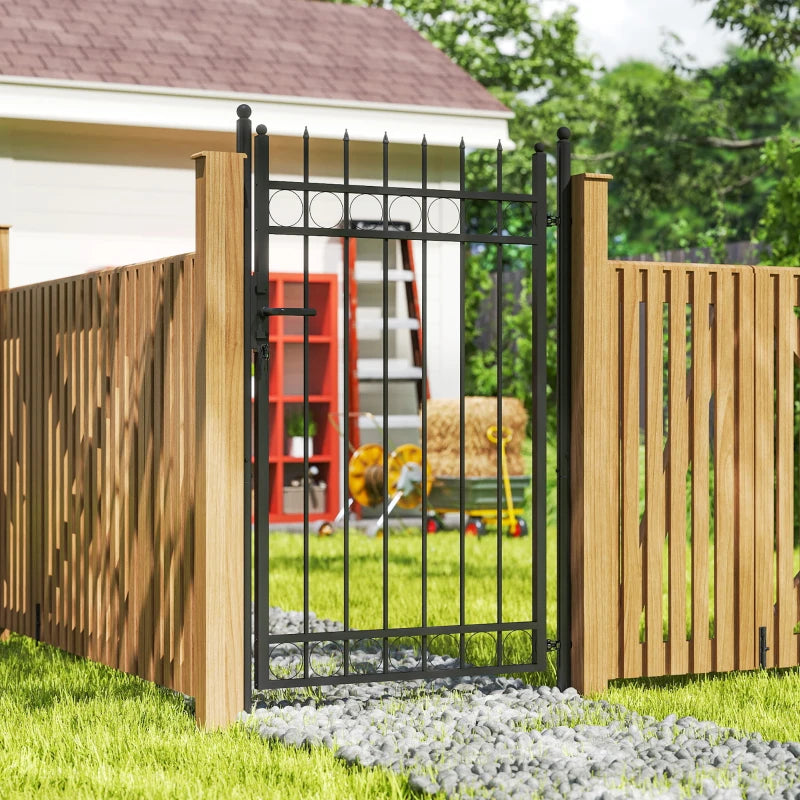 Galvanised Steel Garden Gate with Lock, Keys & Handle - Black Outdoor Security Barrier 105x204 cm