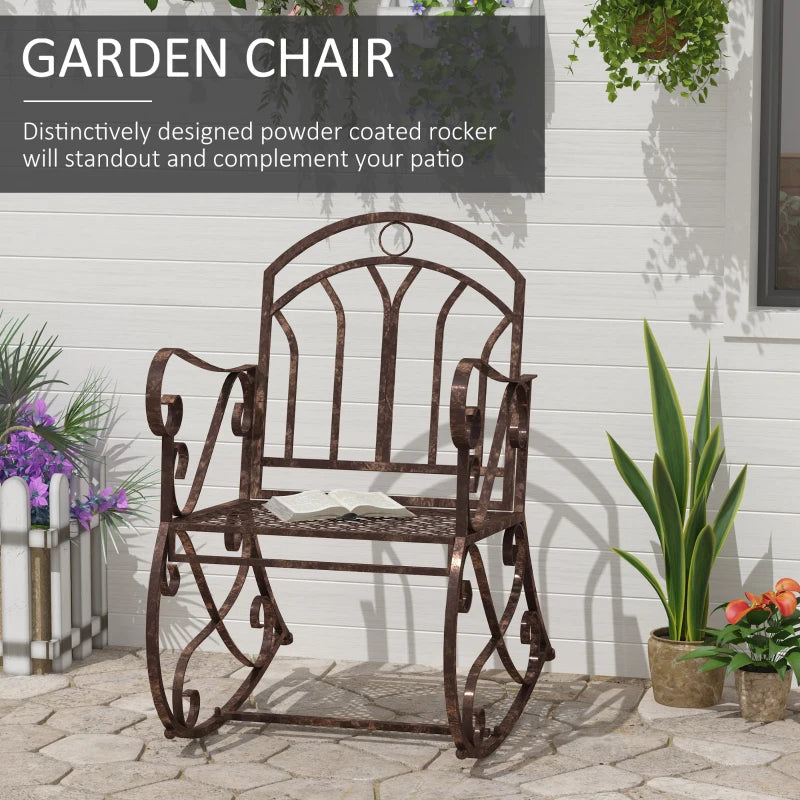 Bronze Metal Outdoor Rocking Chair - Vintage Style 1 Seater