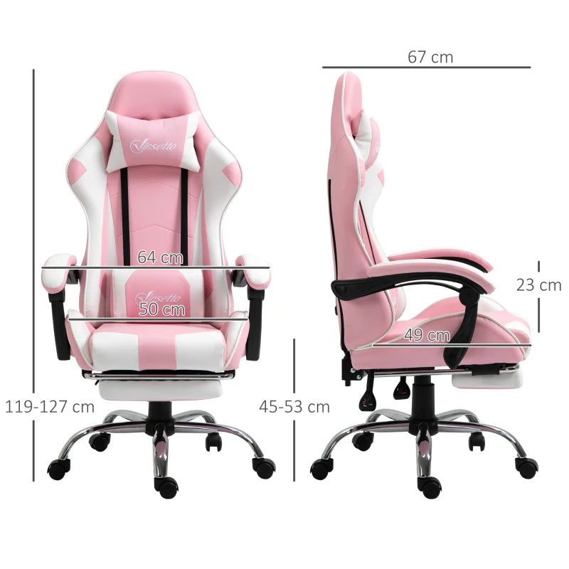 Vinsetto Pink Ergonomic Gaming Chair - PU Leather Reclining Computer Chair with Footrest, Lumbar Support & Adjustable Height for Adults