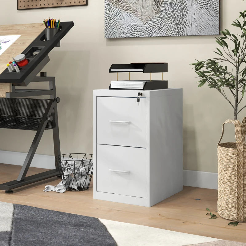 Modern Two-Drawer Cream Steel Filing Cabinet - Stylish Office Storage Solution for Organizing Documents and Files