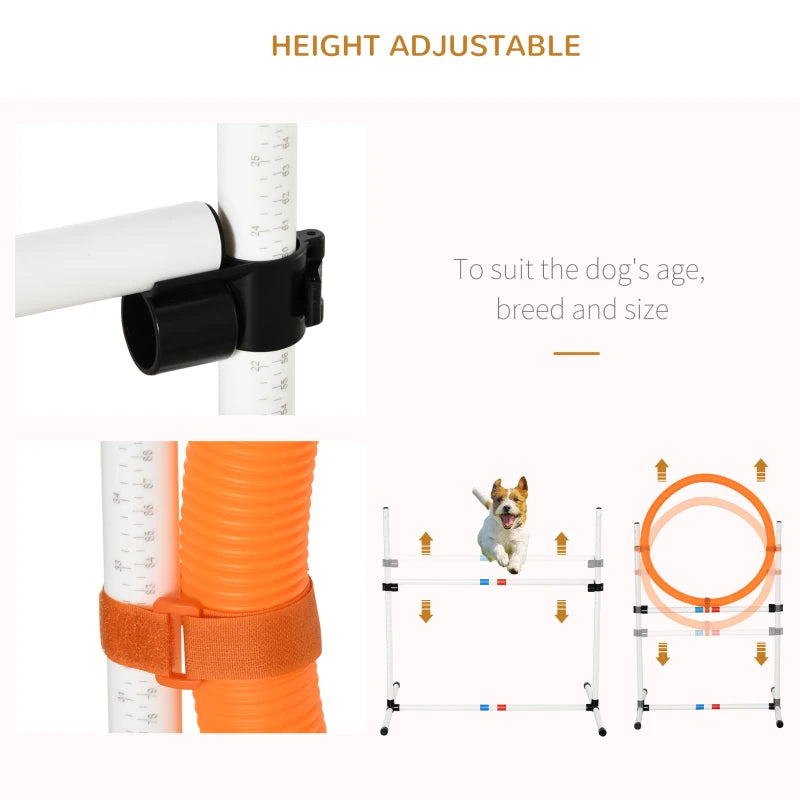 3 Piece Adjustable Pet Agility Training Set - Dog Play Equipment for Jumping, Running & Obedience (Pole, Hoop, Hurdle)