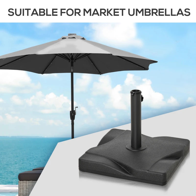 Black Square Cement Parasol Base - 20kg, Fits Φ32mm, Φ38mm, Φ48mm Pole