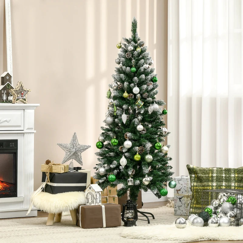 5 Ft Snowy Artificial Christmas Tree with Realistic Branches & Pine Cones - Indoor Holiday Decoration in Green & White