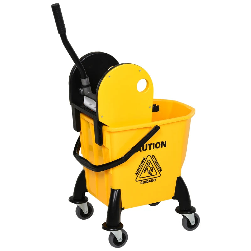 25L Yellow Mop Bucket with Wringer, Wheels & Handle - Heavy Duty Cleaning Tool for Home & Commercial Use