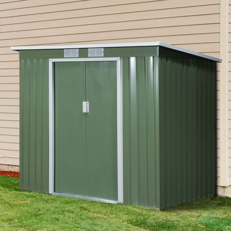 Green 7ft x 4ft Galvanised Steel Garden Shed with Foundation Kit