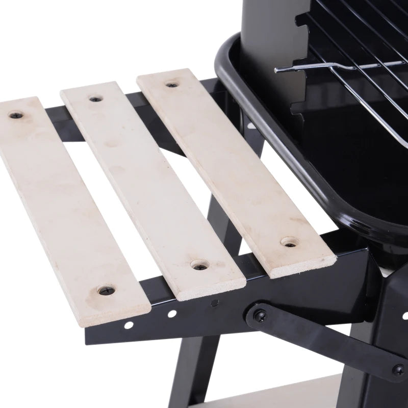 Charcoal BBQ Grill with Side Trays and Storage Shelf - Outdoor Patio Garden