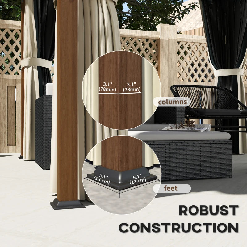 3x3m Hardtop Gazebo - Waterproof Galvanised Steel Roof Pavilion with Netting and Curtains - Walnut Wood Finish Garden Canopy