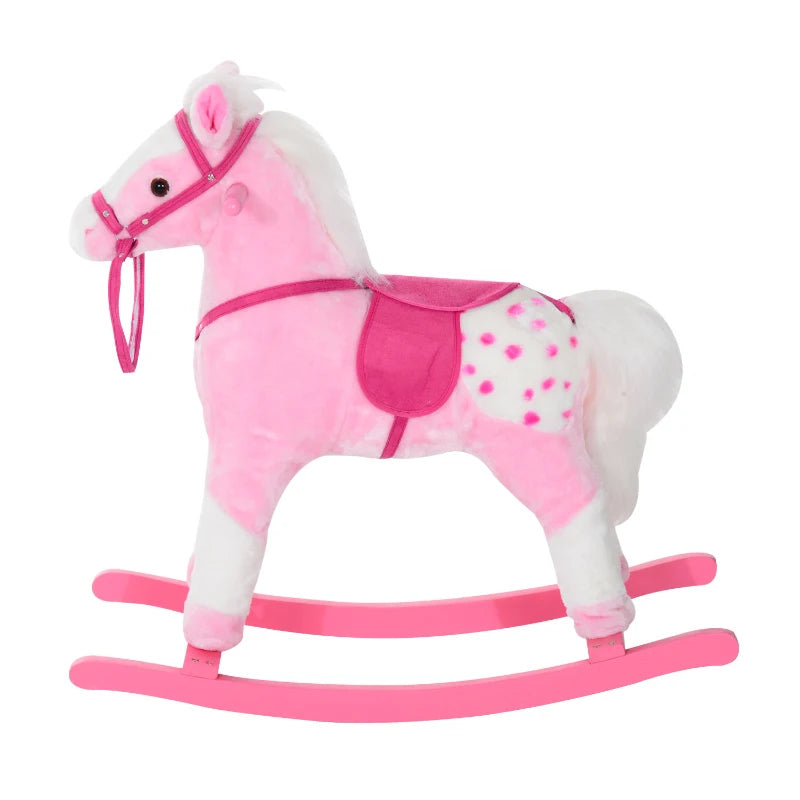 Pink Baby Rocking Horse Plush Ride-On Toy with Sound and Handle Grip for Kids Ages 3-6 - Perfect Gift!