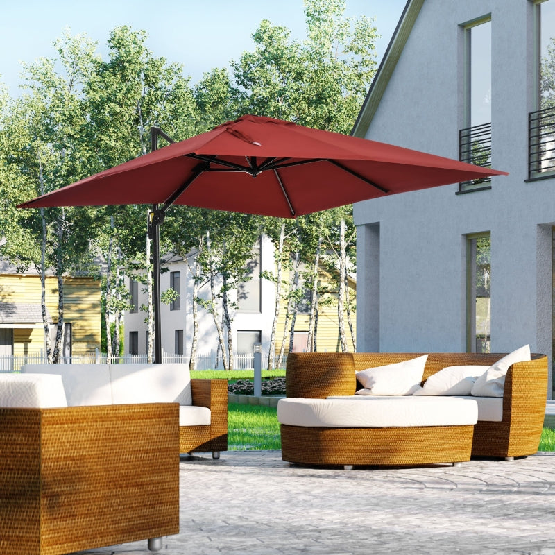 Wine Red 2.5x2.5m Offset Patio Umbrella with 360° Rotation