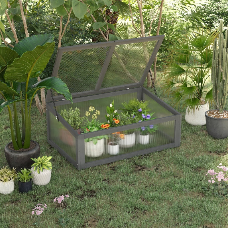 Grey Small Polycarbonate Plant Cold Frame, Openable Top Cover, 100x65x40cm