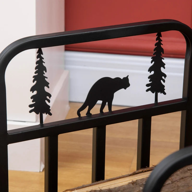 Bear-Shaped Metal Firewood Log Holder Rack - Indoor/Outdoor Fireplace Wood Storage, Rust-Resistant, 42W x 33.5D x 43H cm
