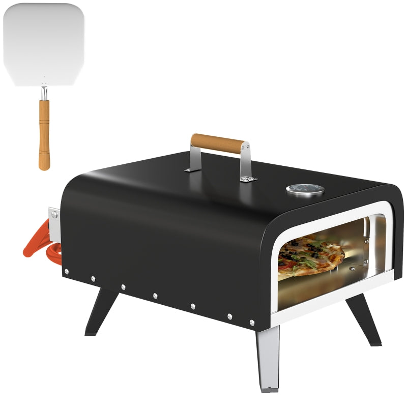 Portable Outdoor Gas Pizza Oven with 12" Stone, Thermometer, Foldable Legs, and Accessories