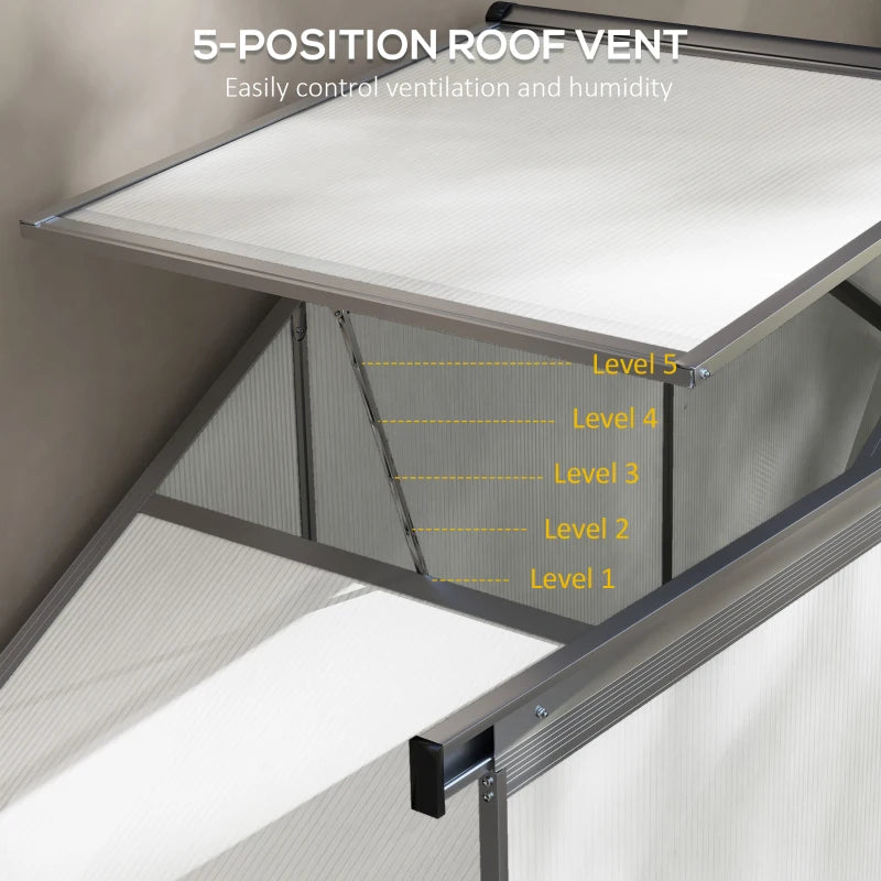 6x2.5ft Green Polycarbonate Walk-In Greenhouse with Rain Gutter, Sliding Door, Window, Foundation