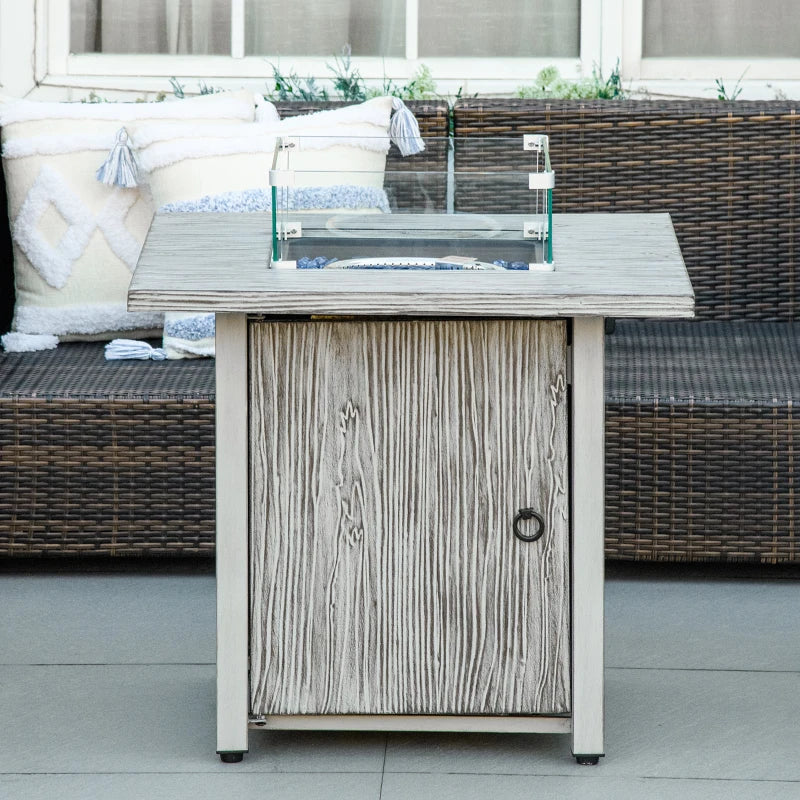 71cm 50,000 BTU Gas Fire Pit Table with Cover & Glass Screen - Stylish Grey Outdoor Heating Solution