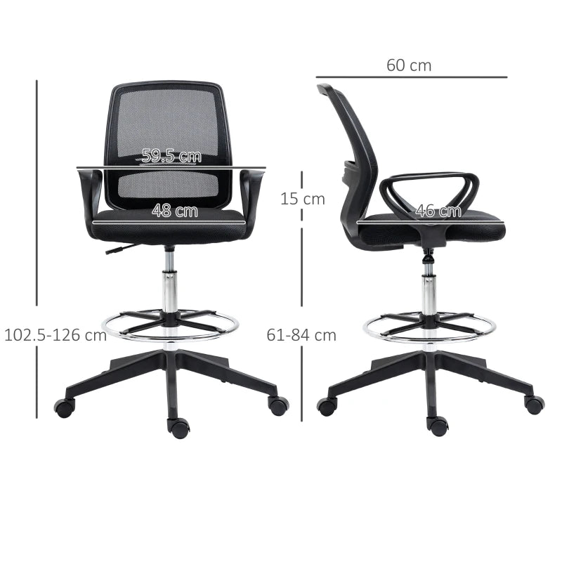 Vinsetto Ergonomic Mesh Drafting Chair - Adjustable Height, Footrest, 360° Swivel, Set of 5 - Tall Office Seating
