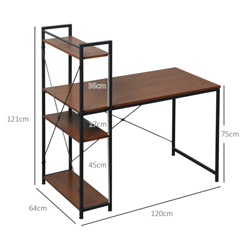 Industrial Reversible Computer Desk with Storage Shelves - Home Office Writing Desk, Easy Assembly, Walnut & Black, 120x64x121cm
