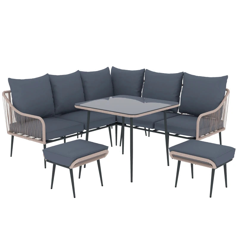 6-Piece Brown and Grey Rattan Garden Sofa Set - Strong and Durable Outdoor Furniture