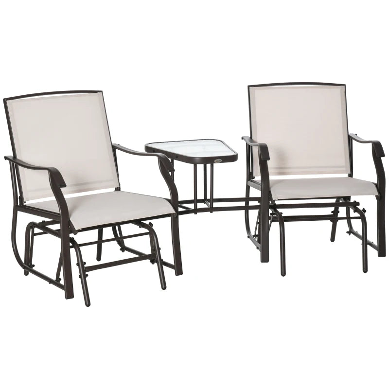 Brown Outdoor Double Glider Rocking Chairs with Glass Top Table