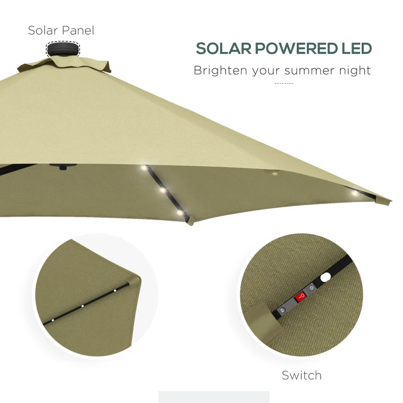 Beige 3m Solar LED Cantilever Garden Parasol Umbrella with Cross Base & Waterproof Cover