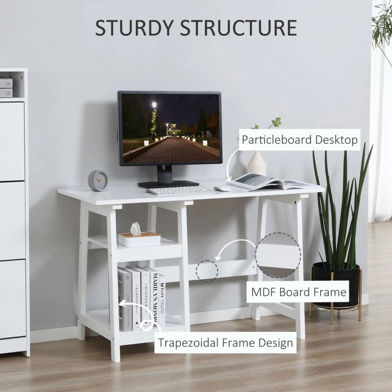 Compact White Computer Desk with Storage Shelves - Study Table & PC Workstation for Home Office, Easy Assembly, 120x51cm