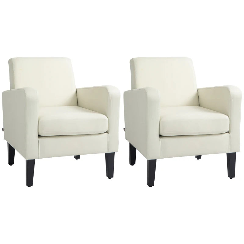 Modern Upholstered Accent Chairs with Rubber Wood Legs for Living Room and Bedroom in Cream White