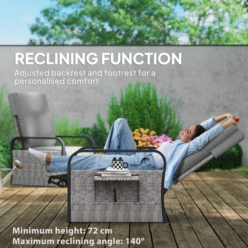 140° Reclining Rattan Armchair in Mixed Grey - Outdoor Patio Furniture for Comfort