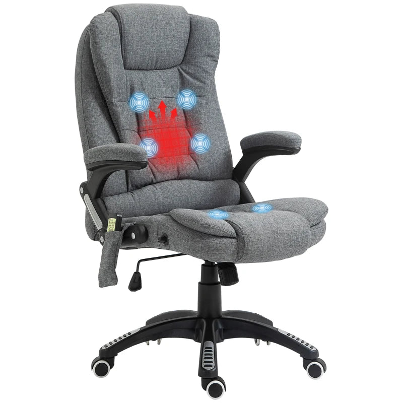 Vinsetto Heated Massage Recliner Chair - 6 Massage Points, 360° Swivel, Linen-Feel Fabric, Grey - Perfect for Office & Home
