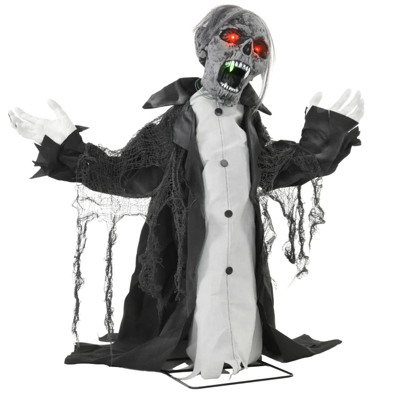 Halloween Animated Skeleton Decoration with Glowing LED Eyes & Mouth - Half-Body, Battery Operated Spooky Prop
