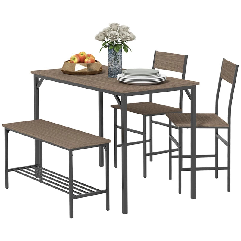 Stylish Four-Piece Dining Set with Table, Chairs, and Bench - Perfect for Modern Homes and Family Gatherings