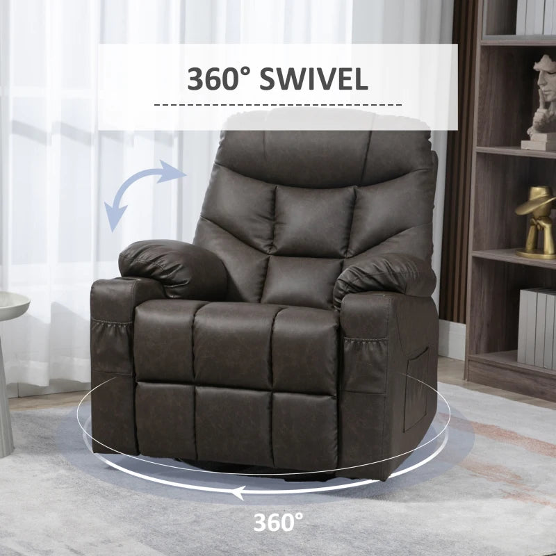 Manual Reclining Armchair with Faux Leather, Footrest and Cup Holders - Brown, 86x93x102cm