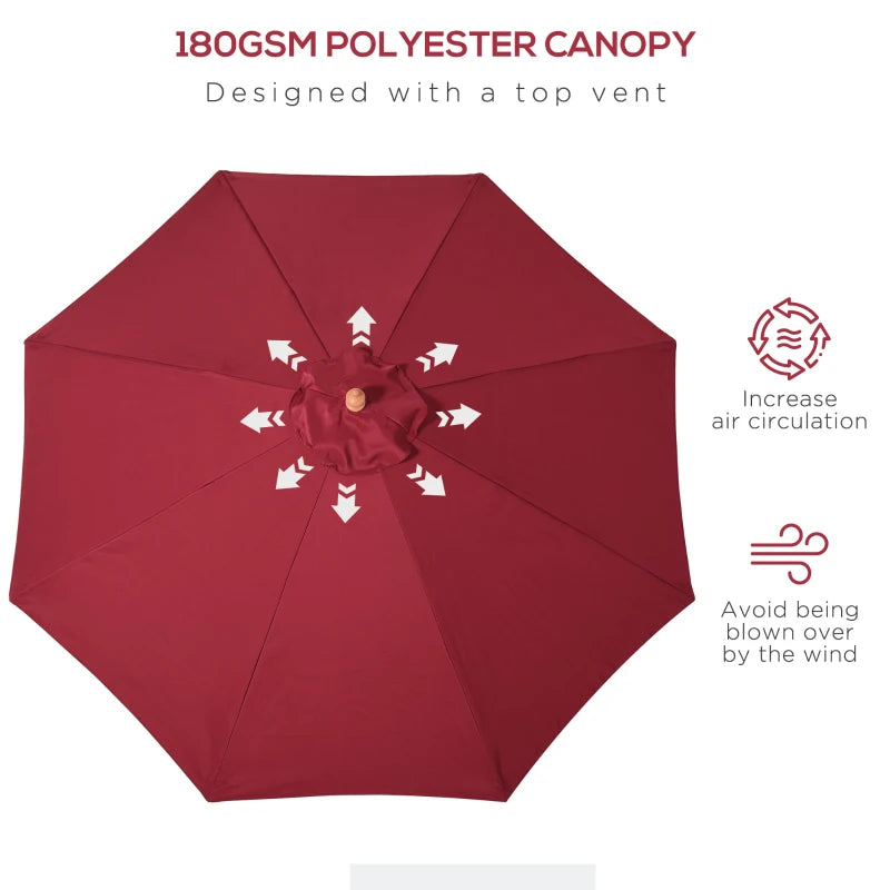 Red 2.5m Round Garden Parasol Umbrella with Wooden Pole