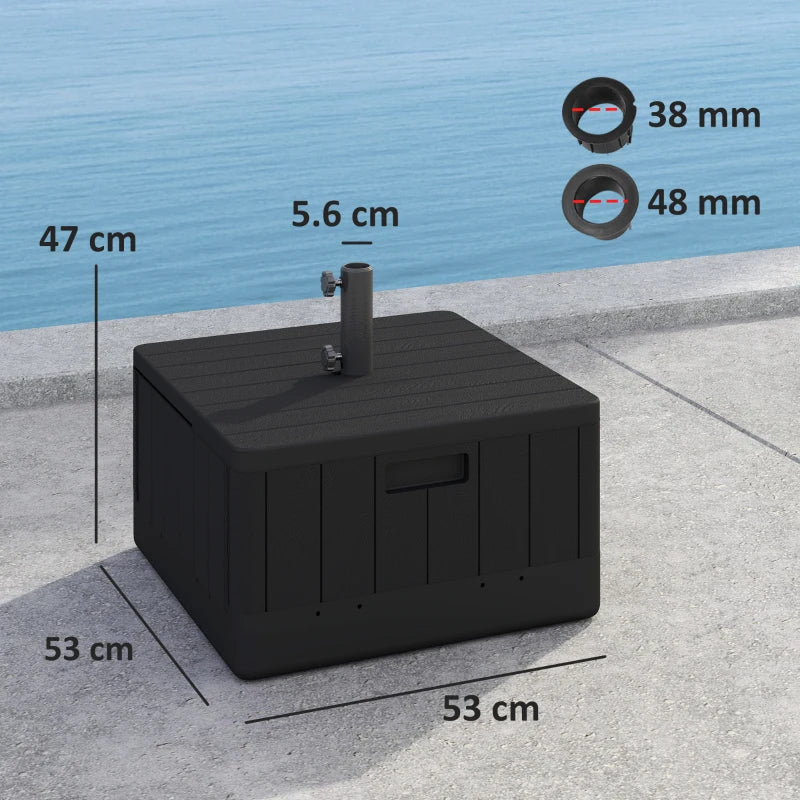 Black Garden Parasol Base Umbrella Stand with Wheels and Handles - 80kg Filled Weight for Deck or Poolside