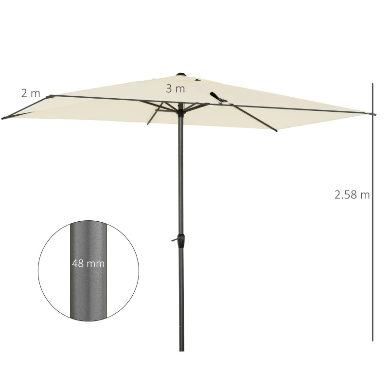 Beige Rectangular Garden Parasol with Aluminium Pole & Crank