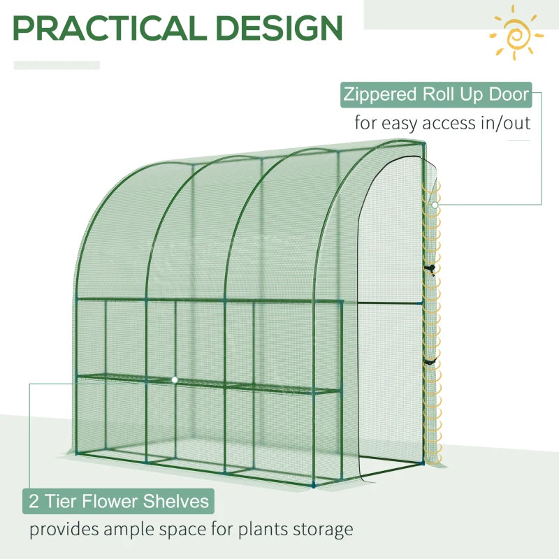 Green Walk-In Wall Tunnel Greenhouse with Zipped Door - 214x120x215cm