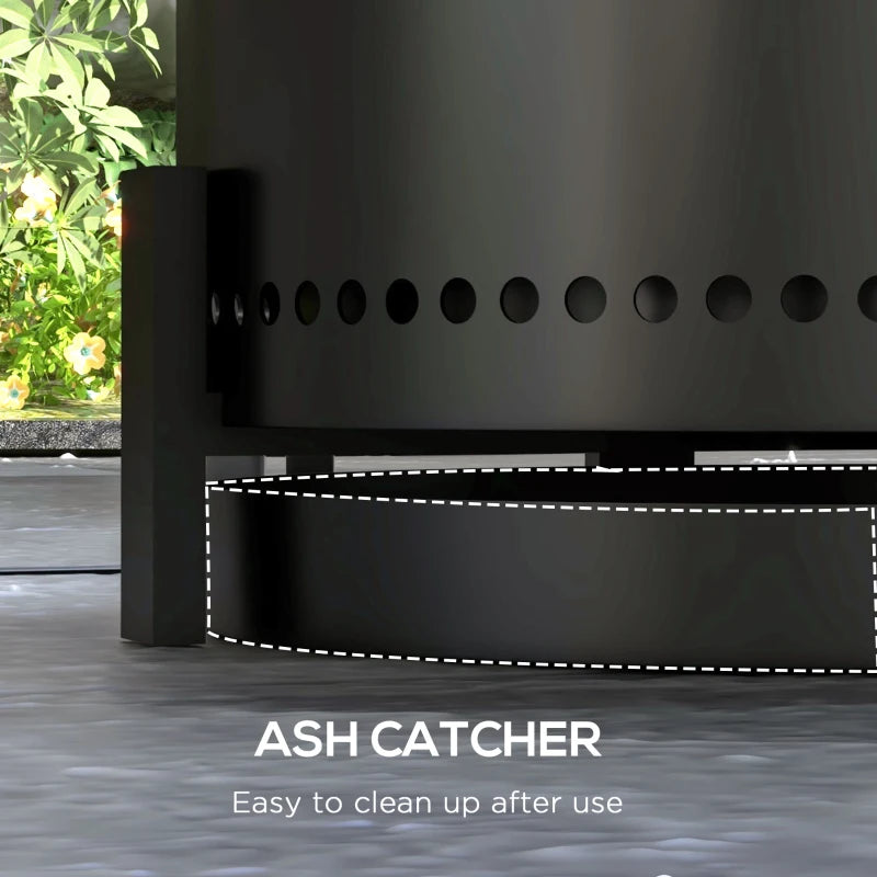 Portable Smokeless Fire Pit with Ash Catcher - 37cm Metal Wood Burning Firepit for Garden, Camping & Bonfire Parties - Black