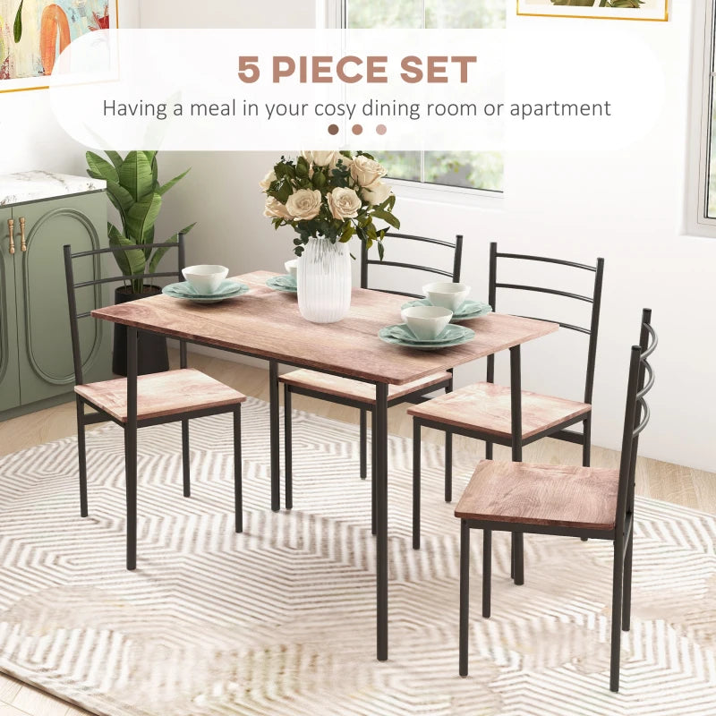 5-Piece Space-Saving Dining Table and Chairs Set - Steel Frame, Compact Design for Small Kitchens, Black Finish