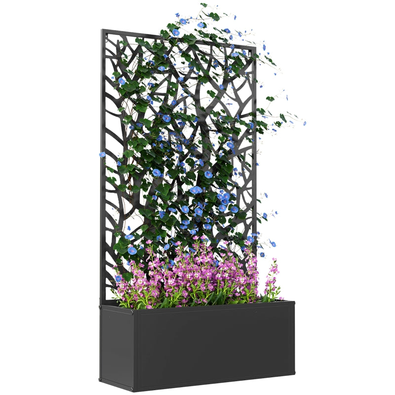 Outdoor Metal Planter with Back Trellis - Black - Large Size - 113H x 61L x 23W cm