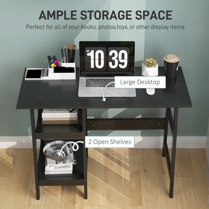 Compact Black Computer Desk with Storage Shelves - Study Table & PC Workstation for Home Office, Easy Assembly, 106x51cm