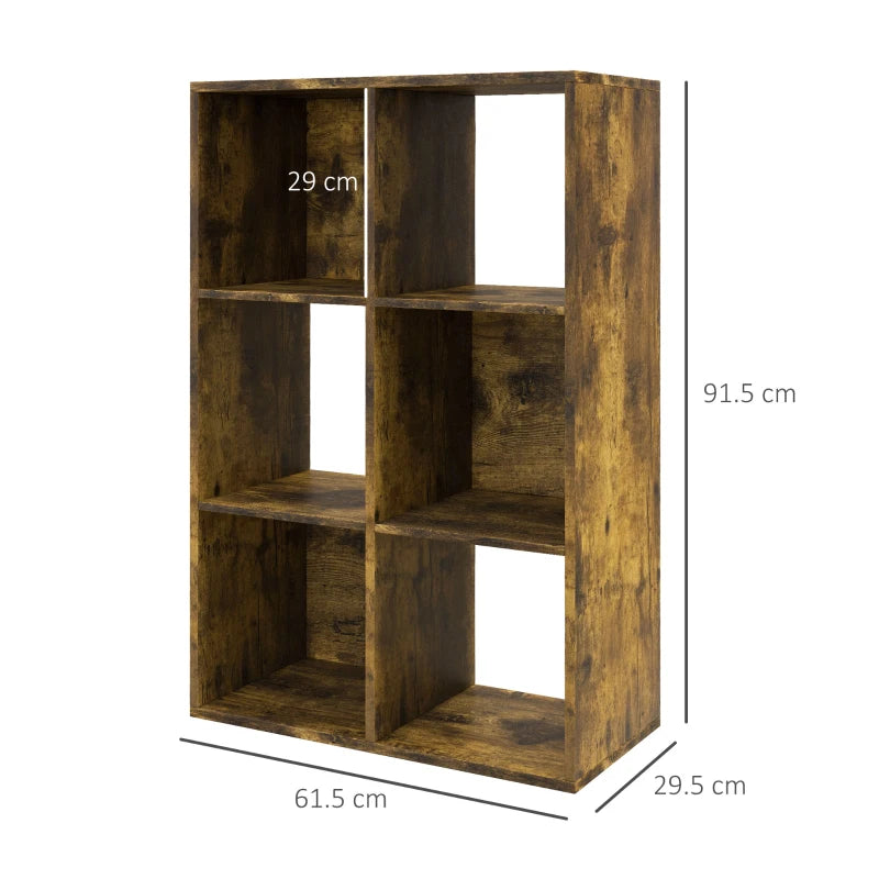 Rustic Brown 6-Cube Bookshelf - Stylish Storage Solution for Home, Office, or Living Room - Versatile Organizer